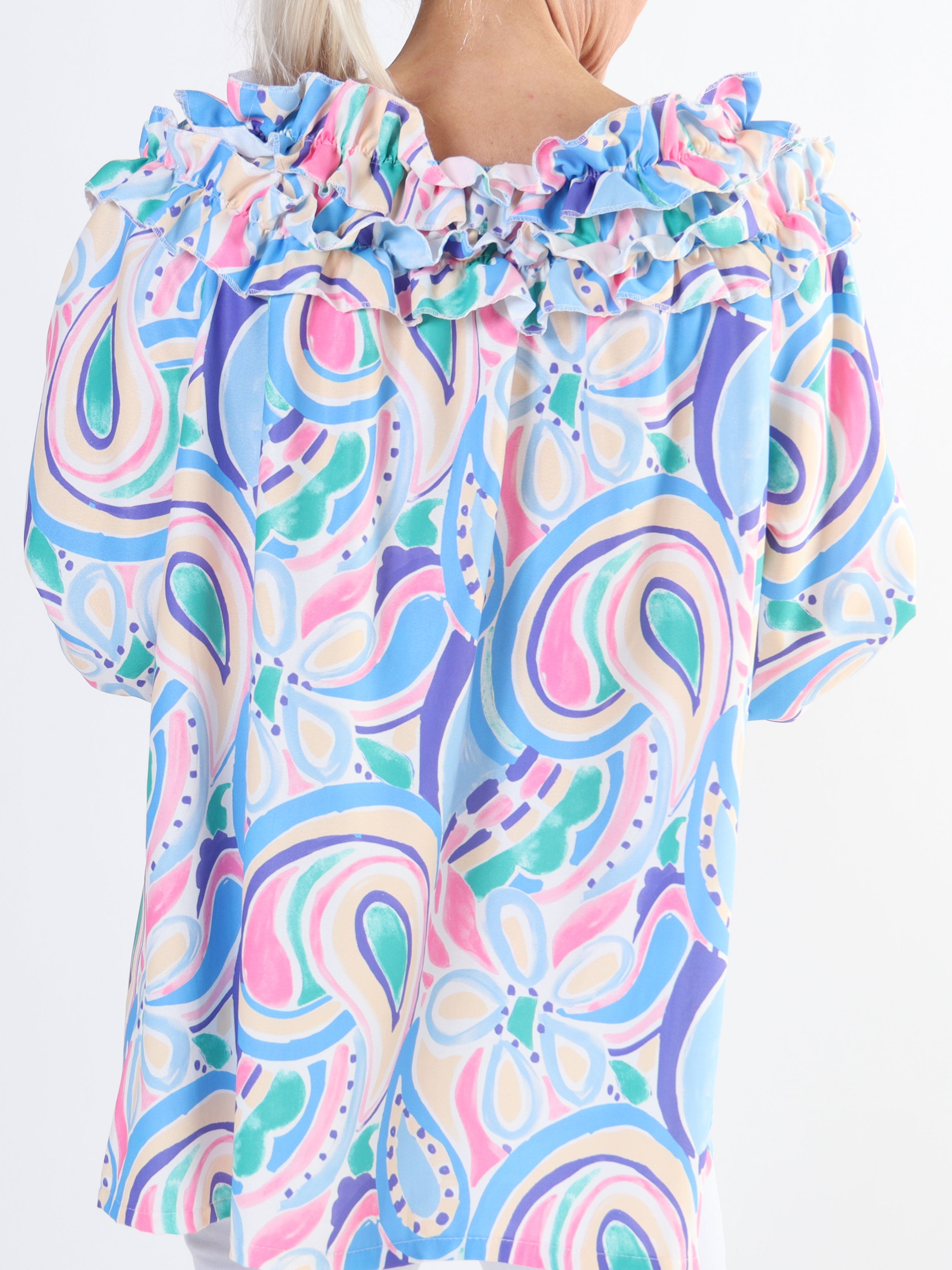 Chili Pattern - Langærmet mønstret plus size tunika med flæser